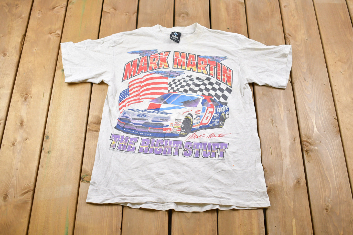 Vintage 1995 Mark Martin The Right Stuff Nascar Graphic T-Shirt