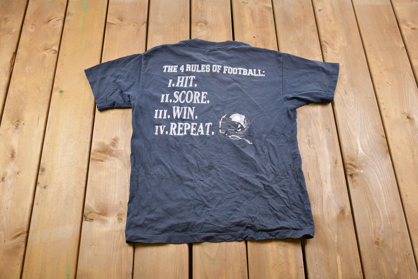 Vintage 1990s No Fear 4 Rules Of Football Graphic T-Shirt