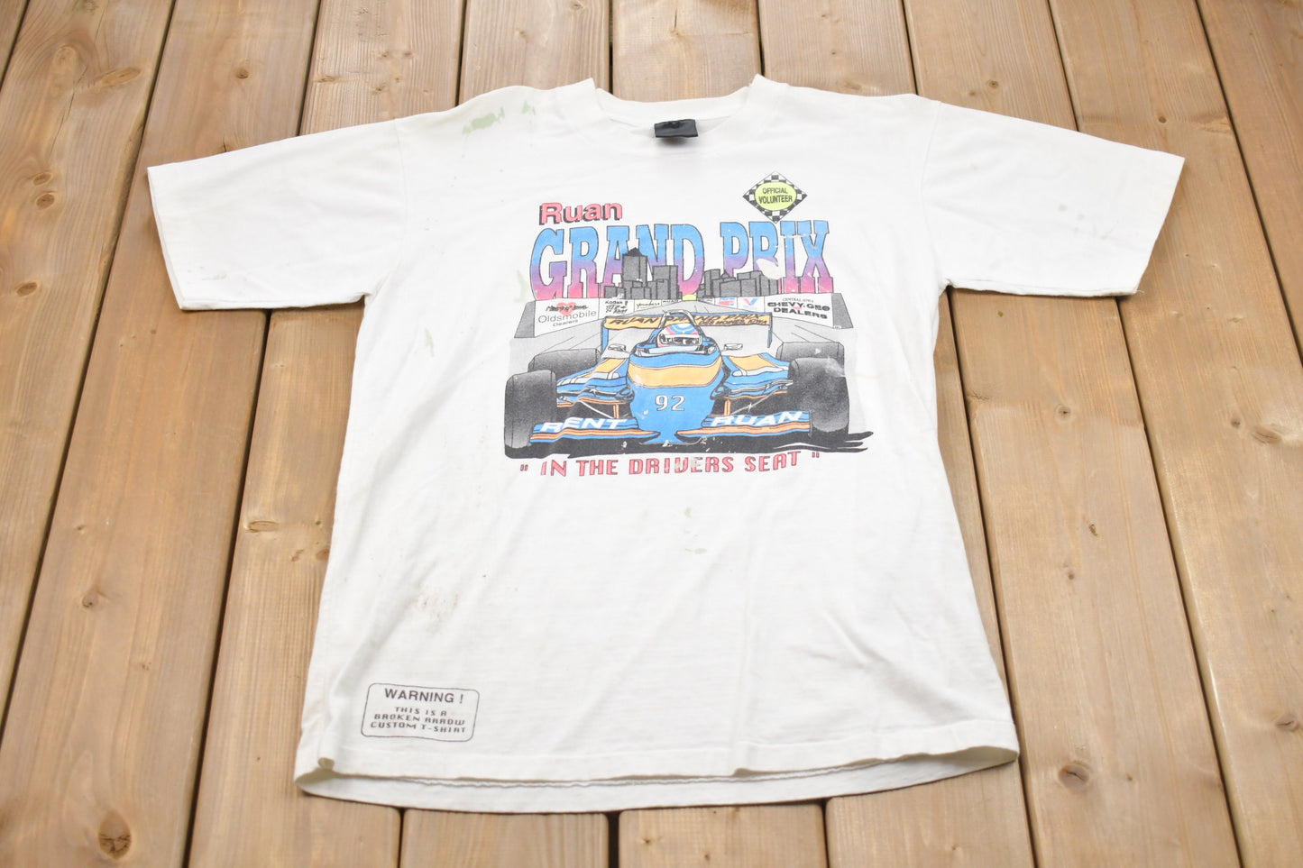 Vintage 1990s Ruan Grand Prix Racing  T-Shirt / Single Stitch / Stained / Grand Prix Racing / Made in USA / 90s Streetwear / Sportswear