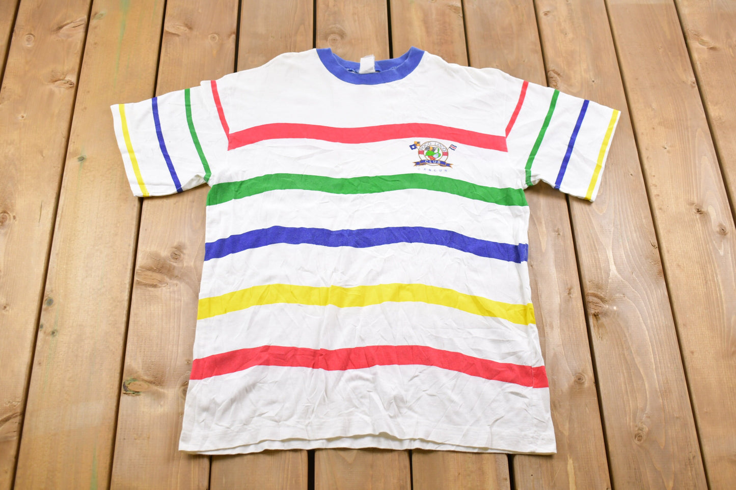 Vintage 1990s Poco Loco Club Cancun Striped T-Shirt