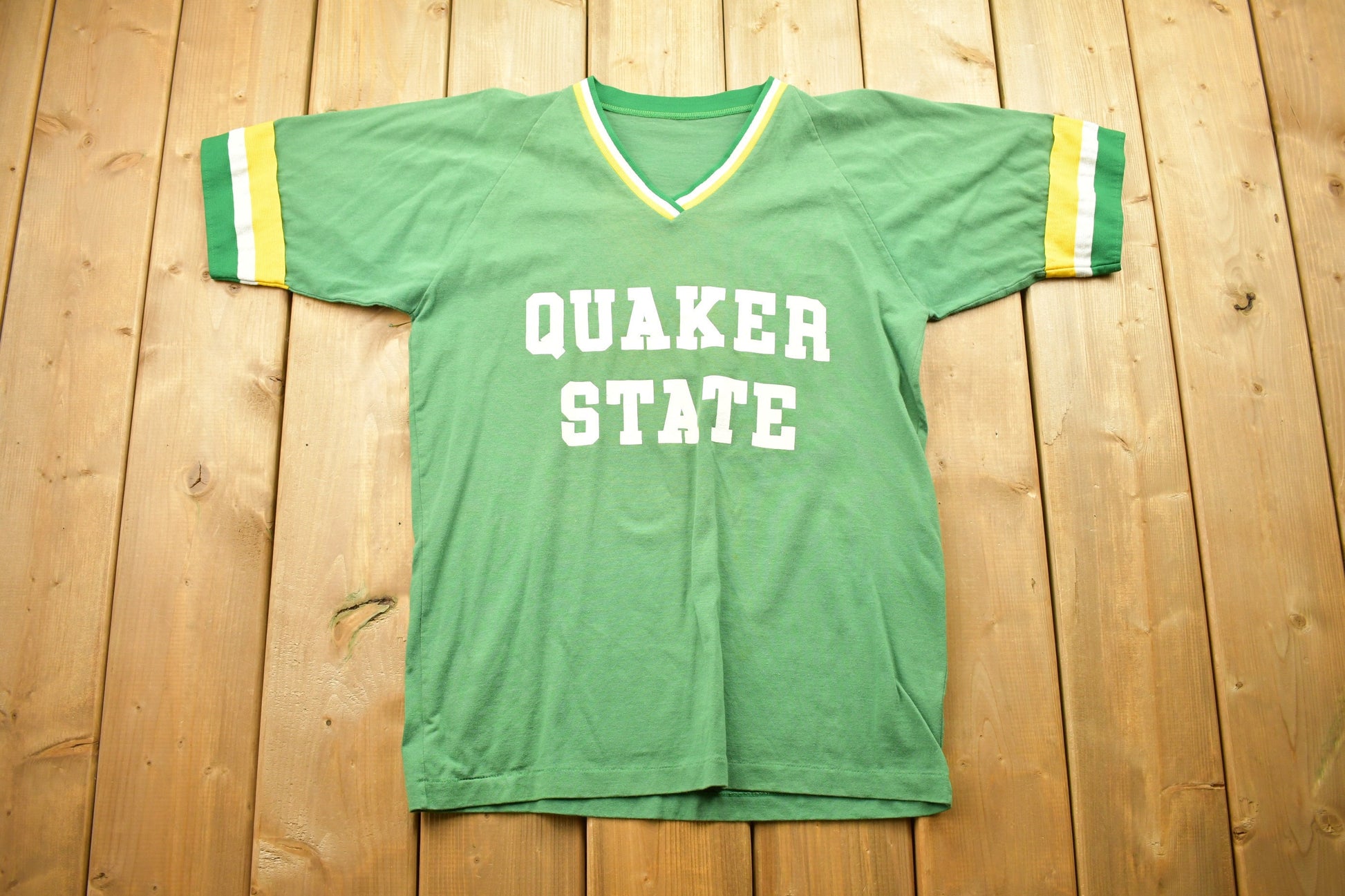 Vintage 1980s University of Quaker State Collegiate Ringer T-Shirt