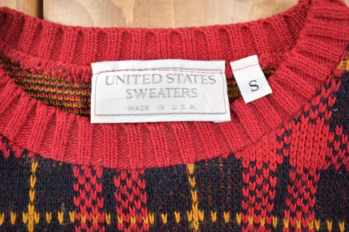 Vintage United States Sweaters Plaid Knitted Sweater / Made Proudly in the USA / Vintage 90s Crewneck / Pattern Sweater / Outdoor