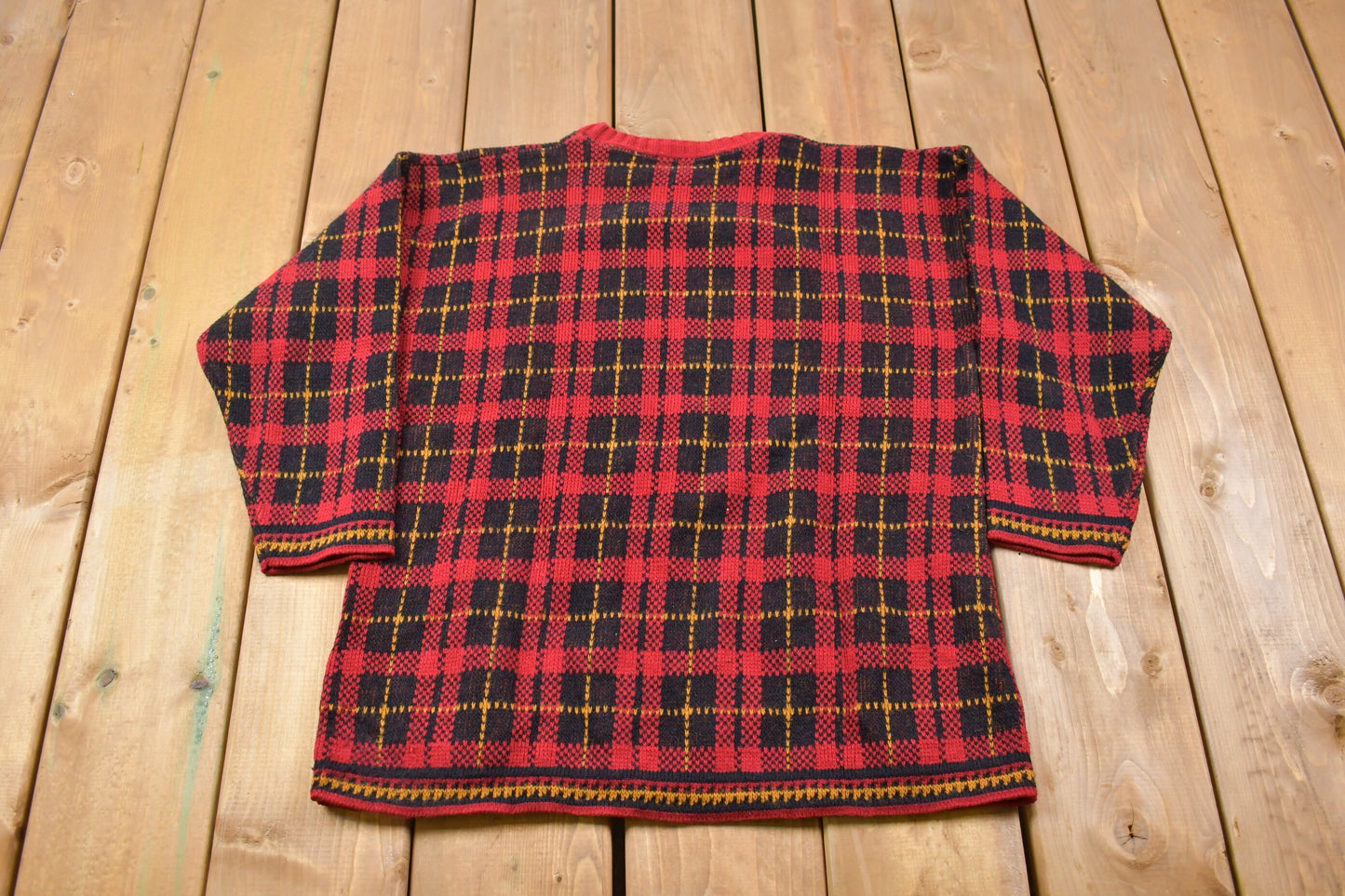 Vintage United States Sweaters Plaid Knitted Sweater / Made Proudly in the USA / Vintage 90s Crewneck / Pattern Sweater / Outdoor