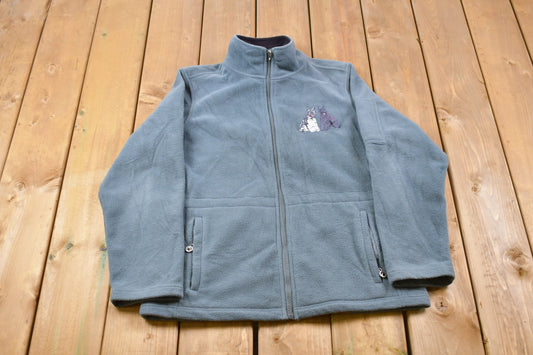 Vintage 1990s Cute Dog Zip Up Fleece Sweater / Sportswear / 90s Fleece Jacket / Streetwear / Athleisure / Hiking