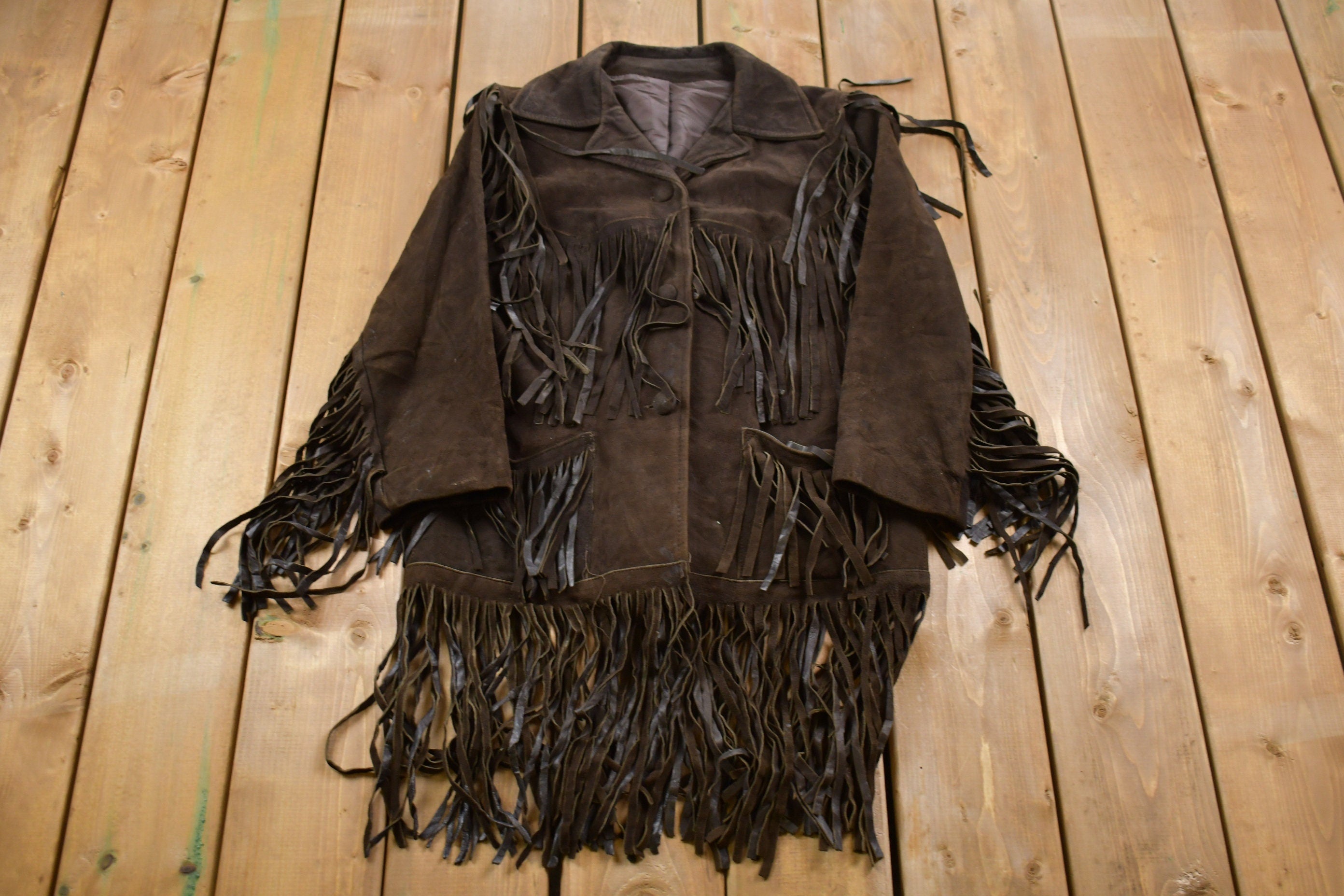 Vintage 1970s Brown Suede Leather Fringe Jacket