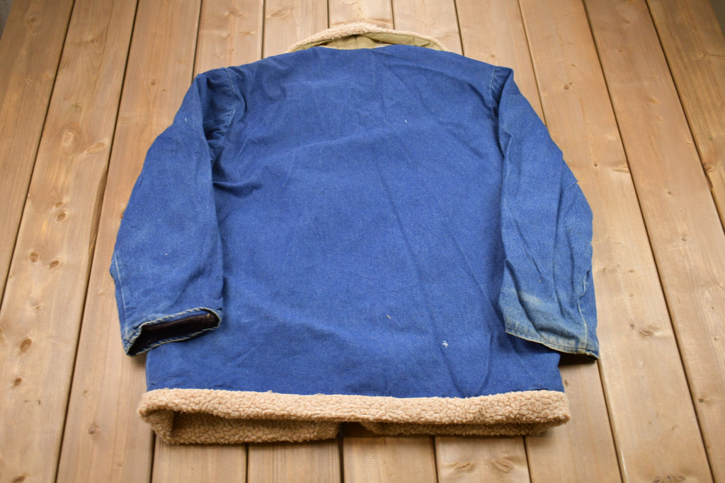 Vintage 1970s Denim Jean Sherpa Lined Full Zip Jacket