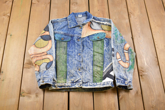 Vintage 1990s Denim All Over Print Jean Jacket / Vintage Denim / Streetwear / Vintage Fall Outerwear / Fall Jacket / Made In Brazil