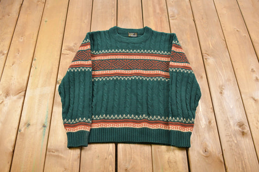 Vintage JC Penny Cable Knit Sweater / Vintage 90s Crewneck / Pattern Sweater / Outdoor / Hand Knit / Pullover Sweatshirt