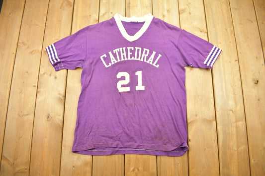 Vintage 1980s Cathedral Sportswear Jersey Style T Shirt / 80s / 90s / Streetwear Fashion / Retro Style / V-Neck / Made In The USA / Ringer