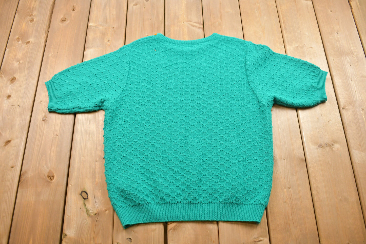 Vintage Knitted Short Sleeve Sweater / Made in USA / Vintage 90s Crewneck / Pattern Sweater / Outdoor / Hand Knit / Pullover Sweatshirt