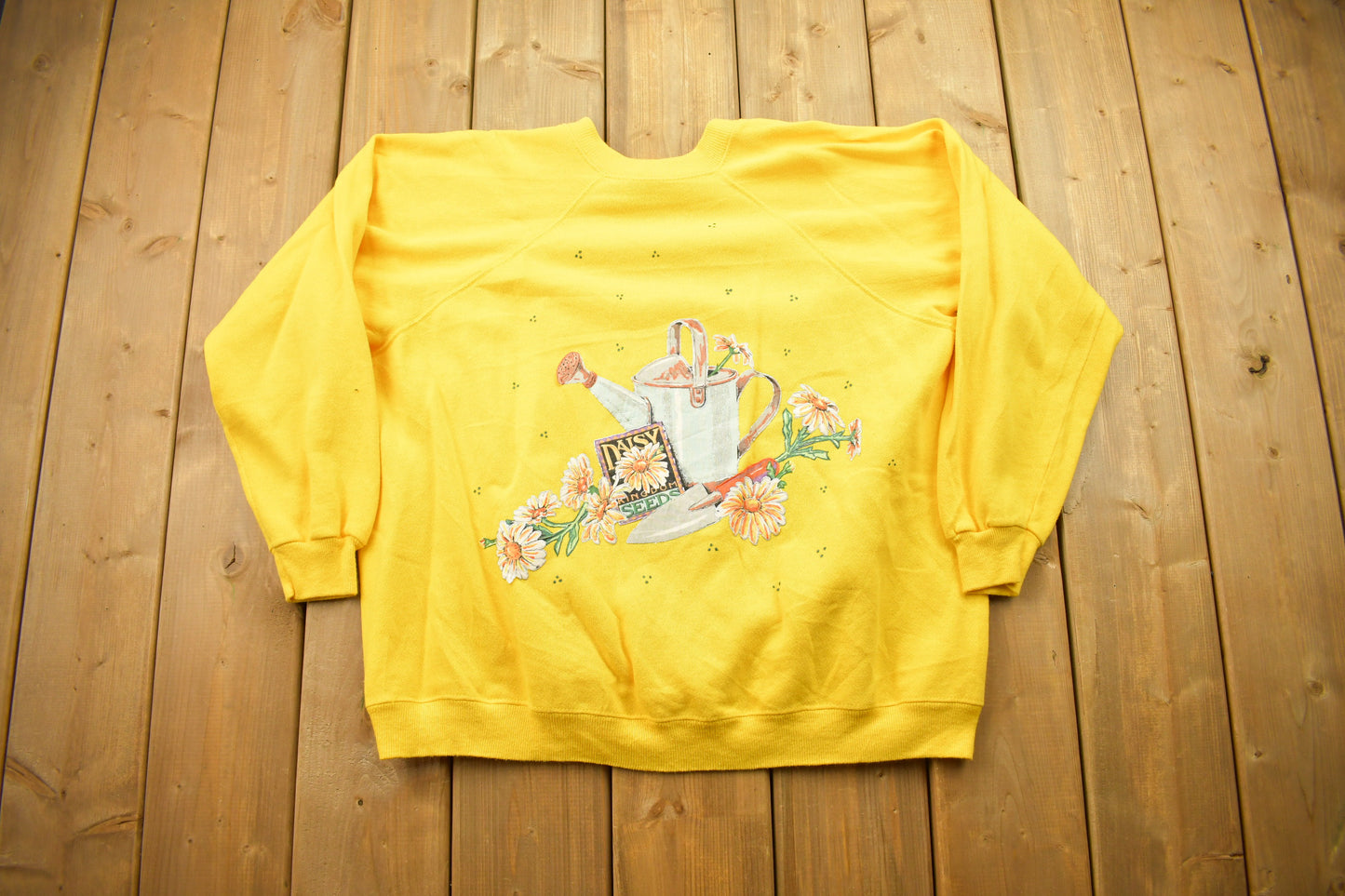 Vintage 1980s Daisy Flower Graphic Raglan Crewneck Sweater / Vintage Crewneck / Gardening Sweater / Grandma Sweater / Made In USA /