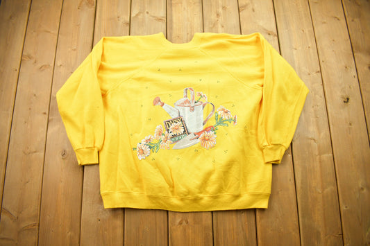 Vintage 1980s Daisy Flower Graphic Raglan Crewneck Sweater / Vintage Crewneck / Gardening Sweater / Grandma Sweater / Made In USA /