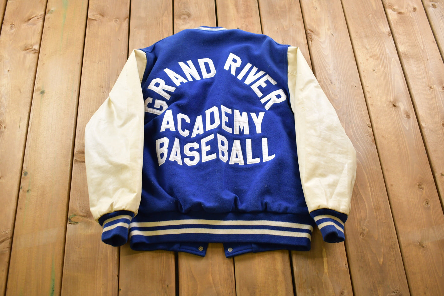 Vintage 1990s Holloway Grand River Academy Baseball Leather Varsity Jacket / Fall Outerwear / Leather Coat / Winter Outerwear / Streetwear