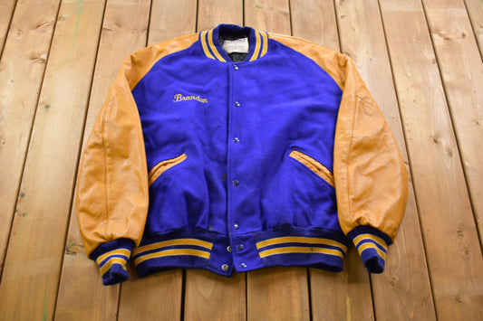 Vintage 1990s DeLong Bartlett Bears Leather Varsity Jacket / Fall Outerwear / Leather Coat / Made In USA / Streetwear Fashion