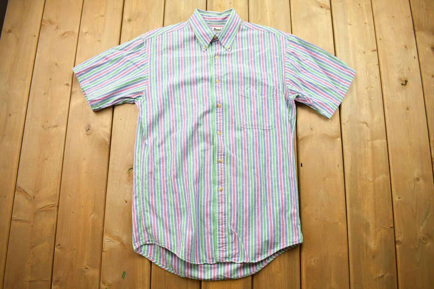 Vintage 1990s LL Bean Button Up Striped Shirt / L.L Bean / Striped T-Shirt / 80s 90s Pattern / Made In USA