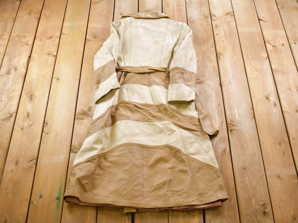 Vintage 1970s Bohemian Leather Striped Full Length Jacket