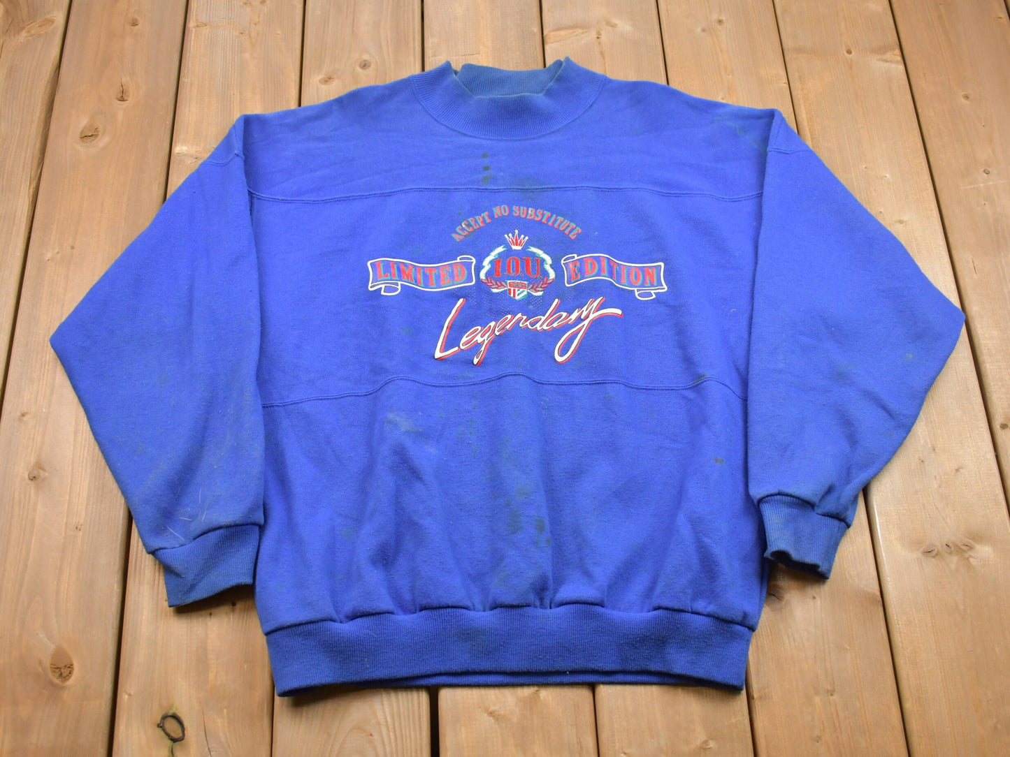 Vintage 1990s Legendary Edition I.O.U Crewneck Sweatshirt / 90s Crewneck / Stained / Athleisure / Streetwear / Beer