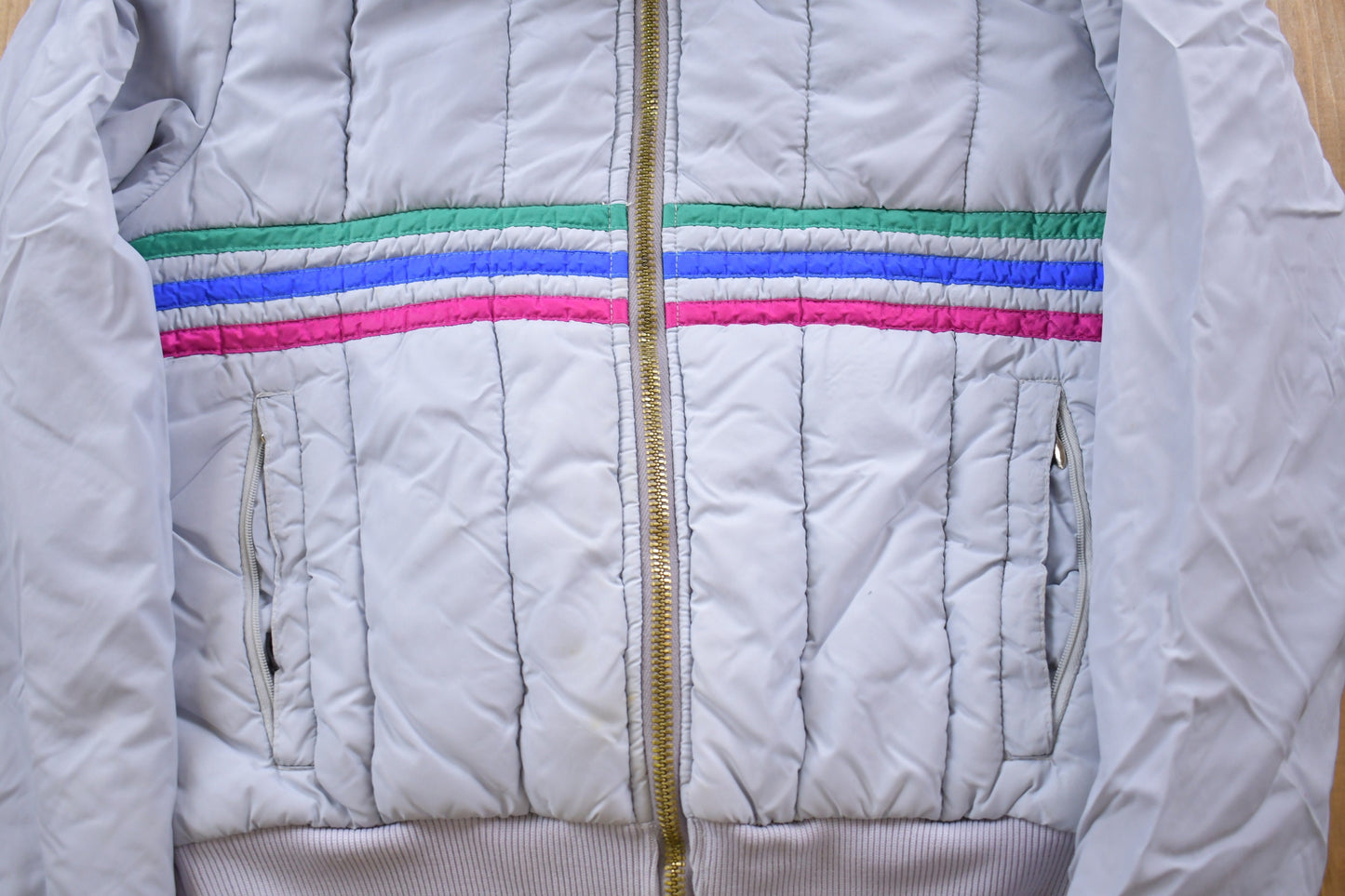 Vintage 1990s Striped Ski Puffer Jacket / Goose Down Fill / Vintage Bubble Jacket / Winter / Streetwear / Ski Jacket / Full Zip