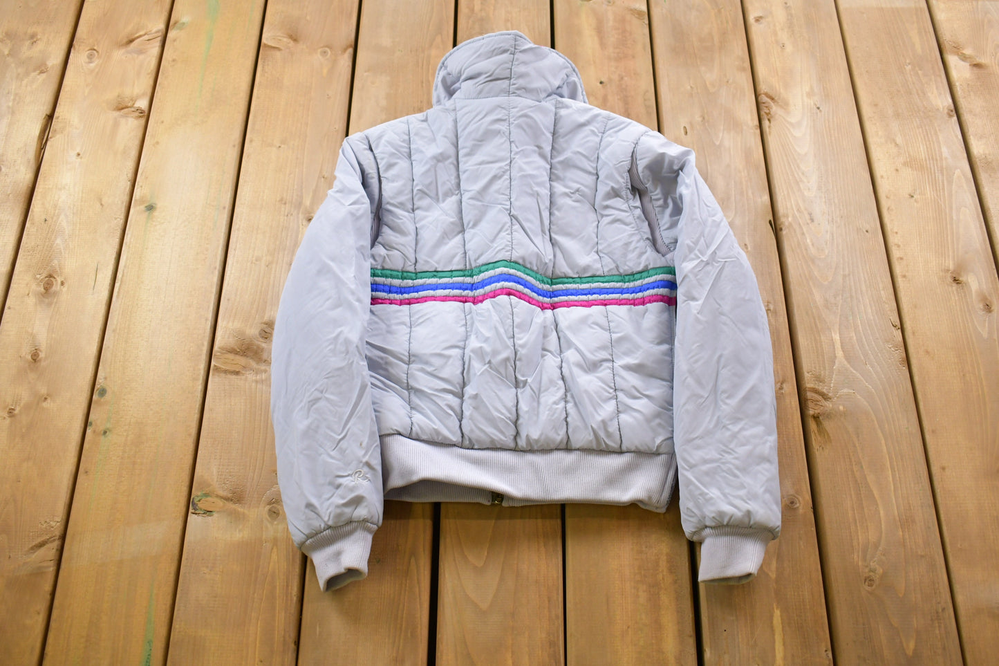 Vintage 1990s Striped Ski Puffer Jacket / Goose Down Fill / Vintage Bubble Jacket / Winter / Streetwear / Ski Jacket / Full Zip