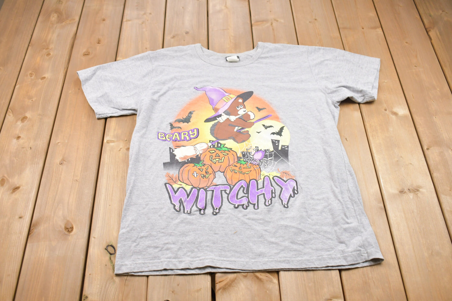 Vintage 1990s Beary Witchy Graphic T-Shirt / Streetwear / Retro Style / Single Stitch / Made In USA / 90s Graphic Tee