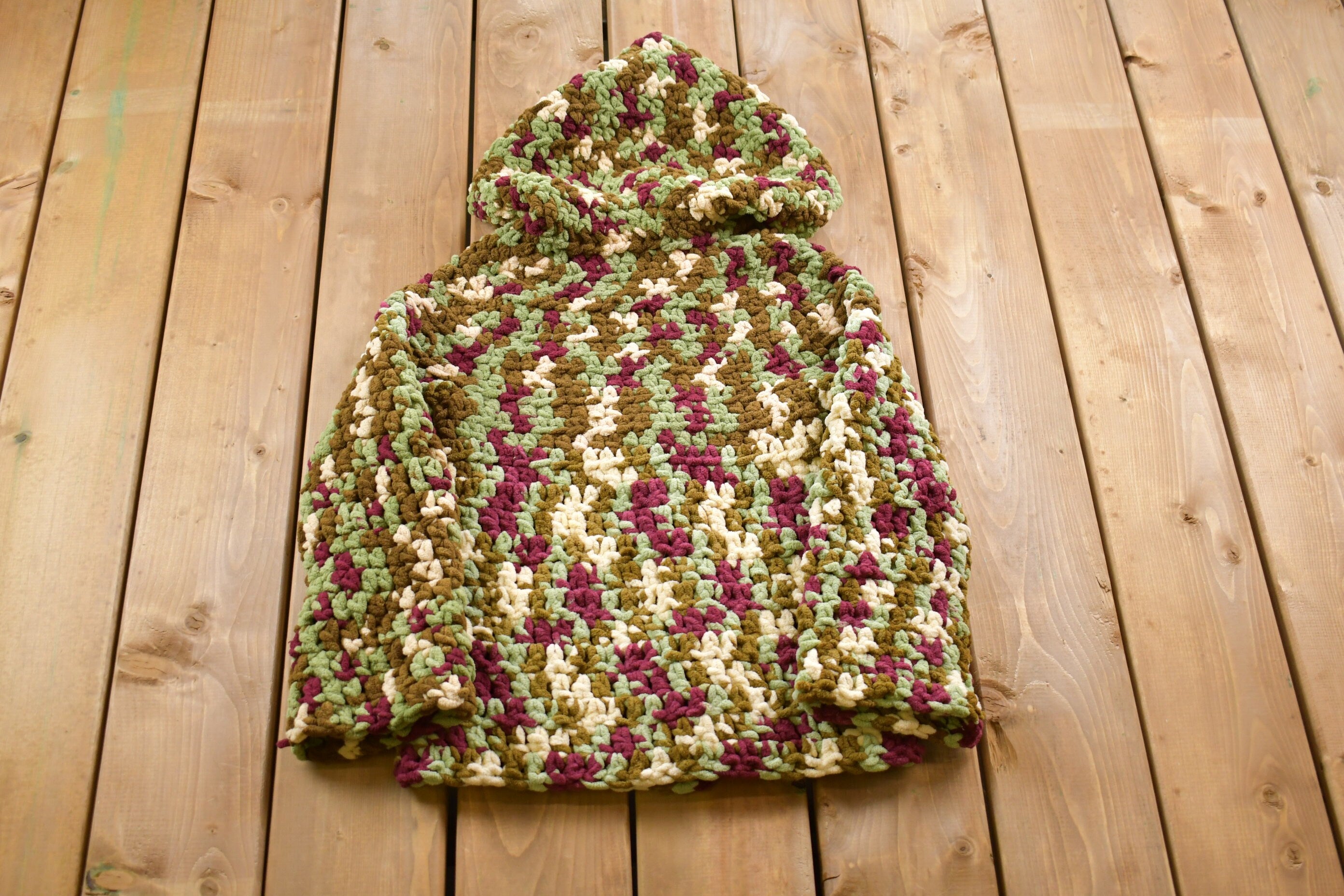 Vintage 1970s Colorful Knitted Hooded Sweater