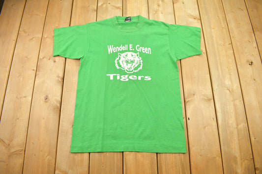 Vintage 1990s Wendell E. Green Tigers T-Shirt / Tiger Mascot / Varsity Graphic / Streetwear Fashion / Made In USA / Single Stitch