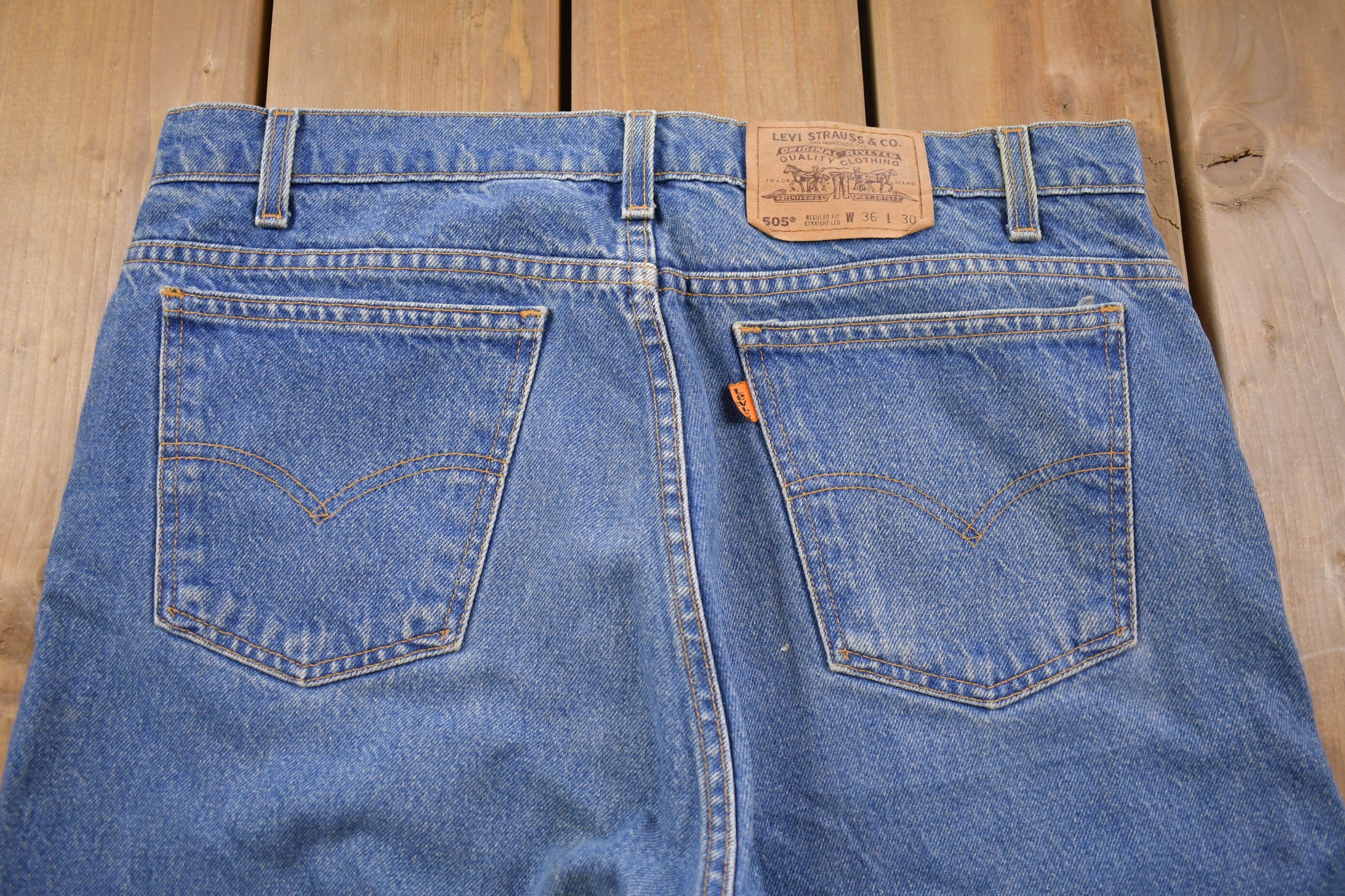 Vintage 1970s Levi's 505 Orange Tab Jeans Size 34 x 29