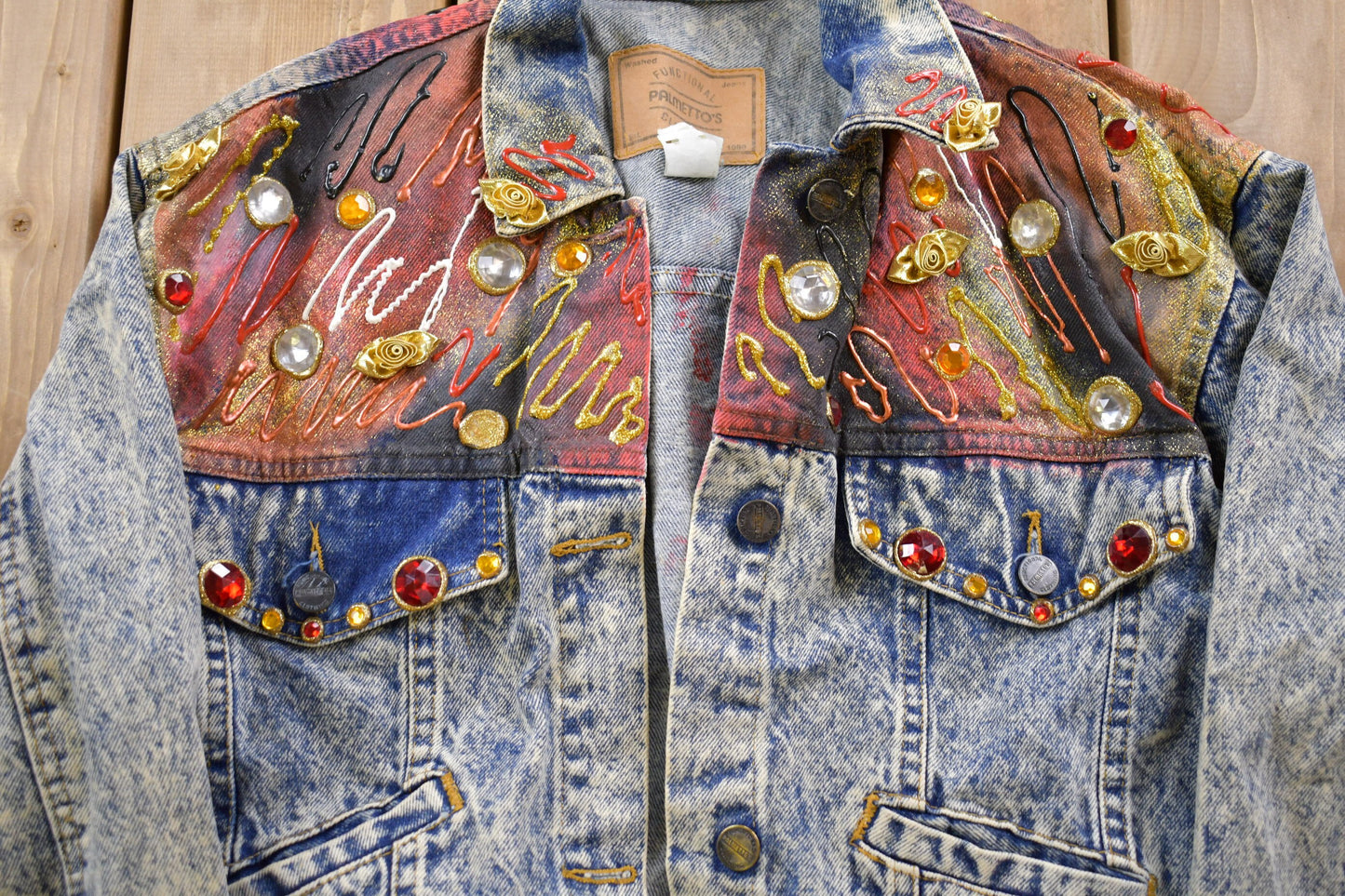 Vintage 1990s Gemstone Denim Jean Jacket / Vintage Denim / Streetwear / Vintage Fall Outerwear / Fall Jacket / Made In USA / Bedazzled