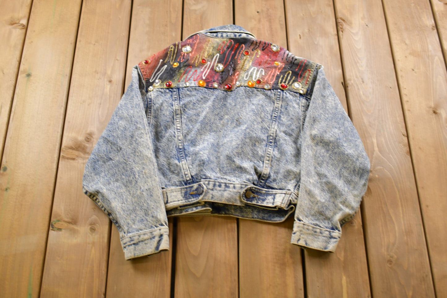 Vintage 1990s Gemstone Denim Jean Jacket / Vintage Denim / Streetwear / Vintage Fall Outerwear / Fall Jacket / Made In USA / Bedazzled