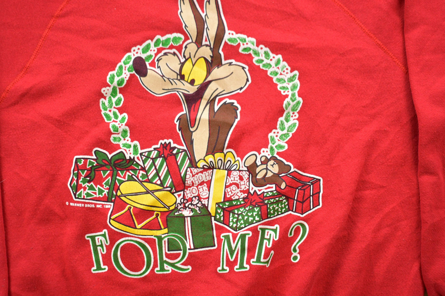 Vintage 1989 Warner Bros For Me? Wile E. Coyote Graphic Crewneck / Vintage Sweatshirt / Sportswear / Vintage Cartoons / Raglan Crewneck