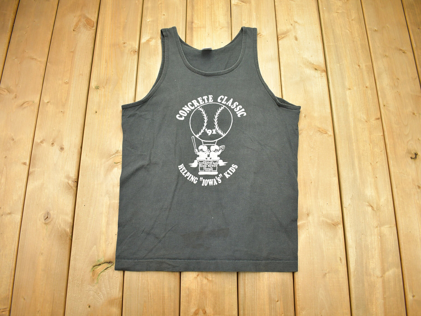 Vintage 1991 Concrete Classic Tank Top Shirt / Helping Iowa's Kids / Air Balloon Graphic / 80s / 90s / Streetwear / Made In USA