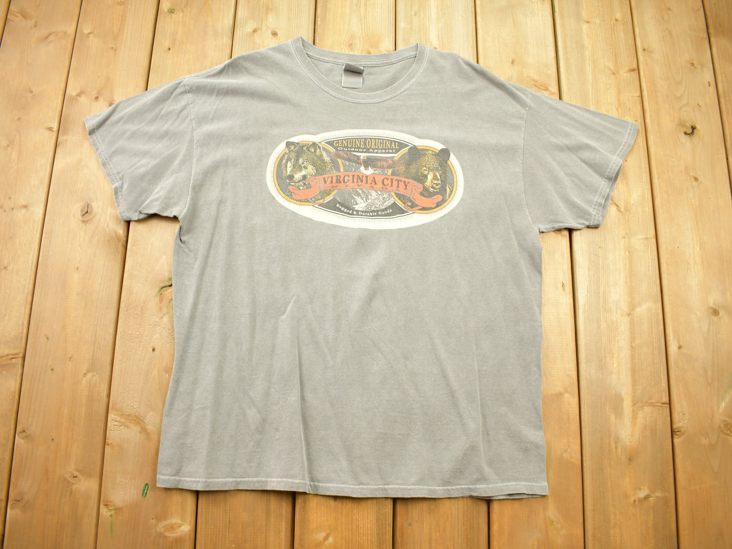 Vintage 1990s Virginia City Nevada Outdoorsman T-Shirt / Stone Wash Graphic / 2000 Streetwear / Retro Style / Animal Lover / Bald Eagle