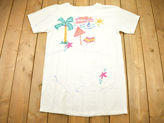 Vintage 1990s Abstract Art Lounge Shirt T-Shirt / Beachwear / Palm Tree / 90s / Streetwear / Retro Style / Pajama Shirt / Pocket Tee