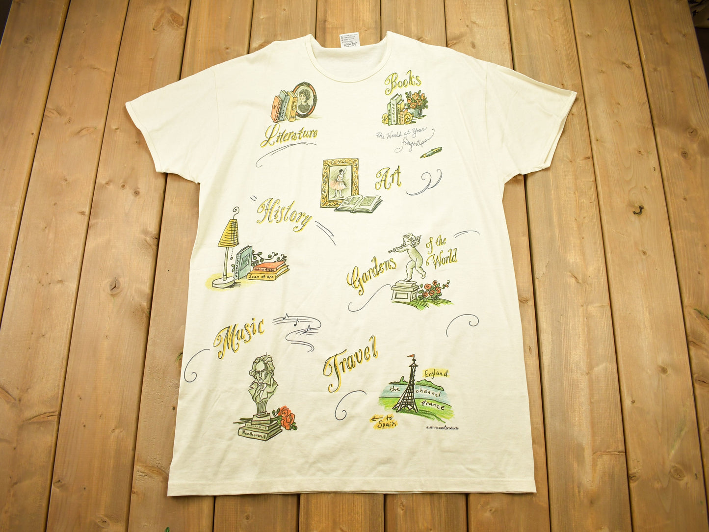 Vintage 1997 France Fine Arts Lounge T-Shirt / Souvenir Shirt / All Over Print / 90s / Streetwear / Retro Style