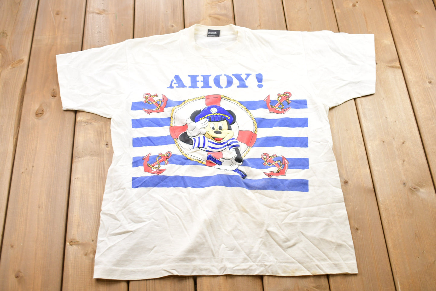 Vintage 1990s Mickey Mouse Ahoy Graphic T-Shirt / Graphic / 80s / 90s / Streetwear / Retro Style / Single Stitch / Made In USA