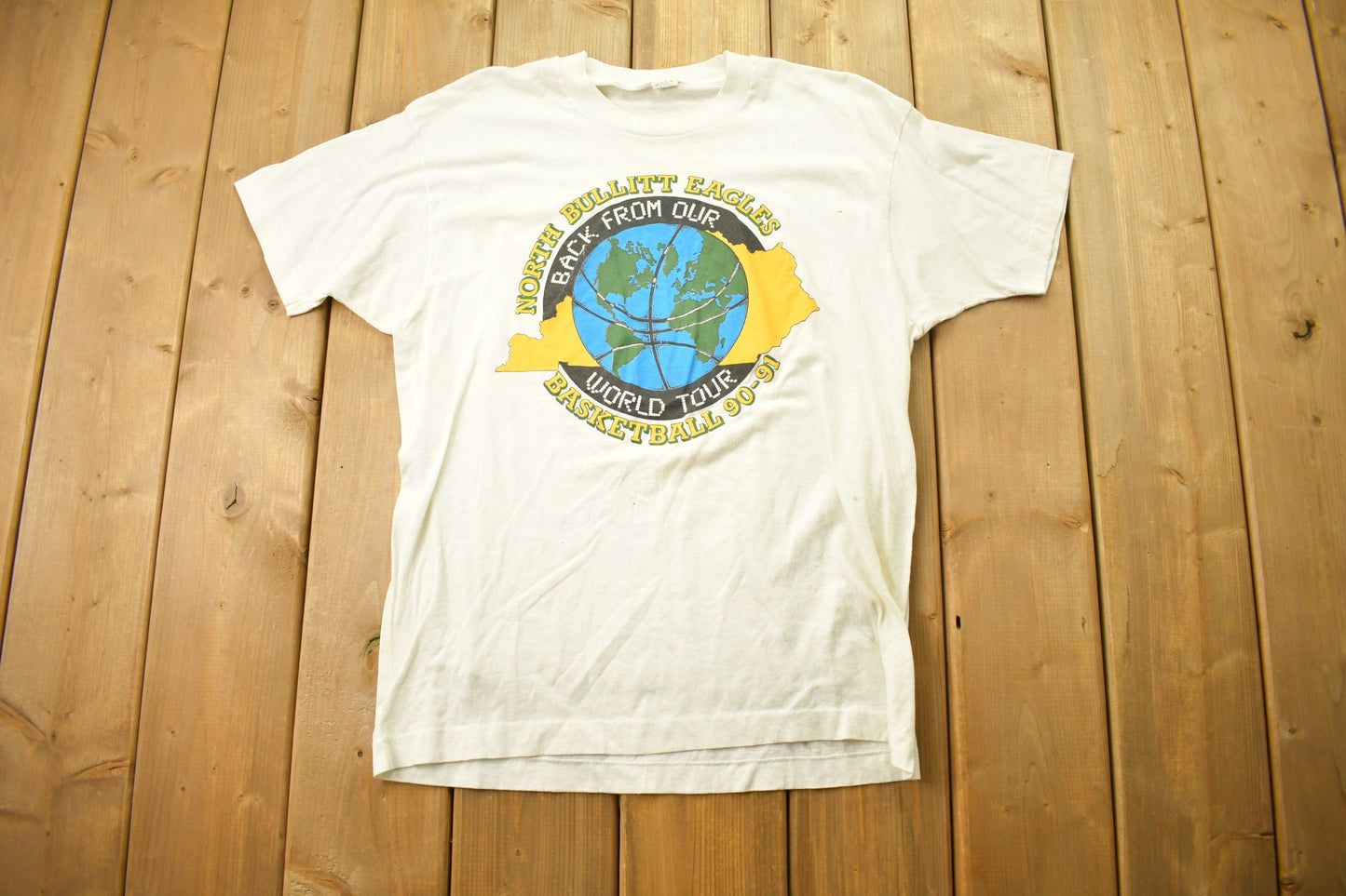 Vintage 1991 North Bullitt Eagles World Tour Basketball Graphic T Shirt