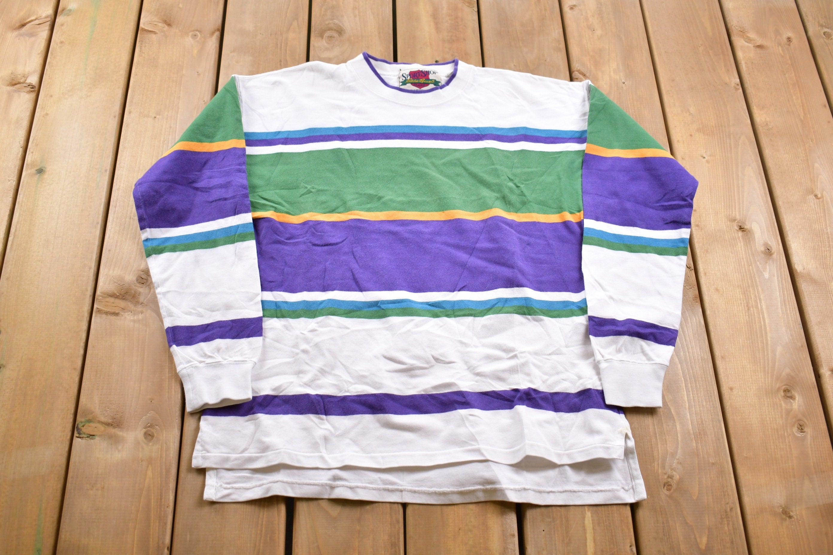 Vintage 1980s Eddie Bauer Sports Shop Striped Long Sleeved T-Shirt
