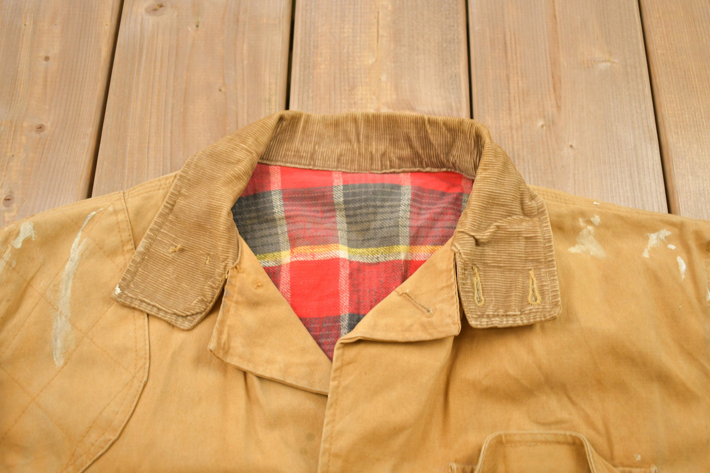 Vintage 1960s Canvas Chore Jacket / Workwear / Streetwear / Made In USA / 90s / Blanket Lined Jacket / Distressed Chore Jacket / Barn Coat