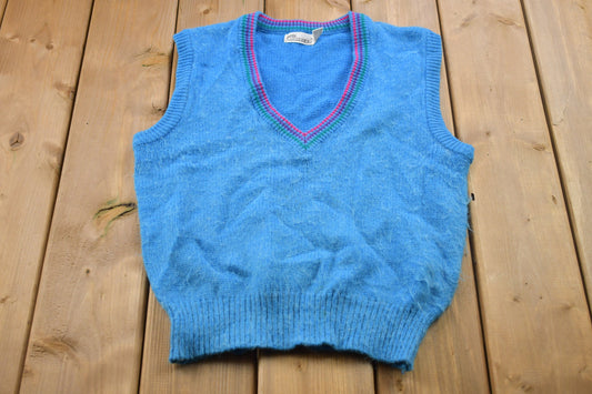 1990s Vintage Scenario Knitted Sweater Vest / Vintage 90s Crewneck / Pattern Sweater / Outdoor / Hand Knit / Pullover Sweatshirt