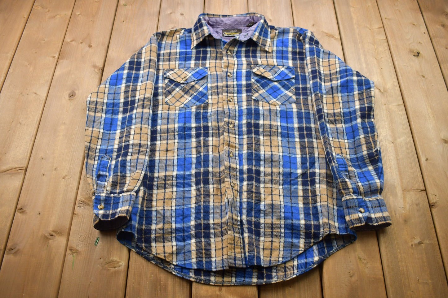 Vintage 1990s Sportswear Lined Plaid Button Up Shirt / 1990s Button Up / Vintage Flannel / Casual Wear / Workwear / Pattern Button Up