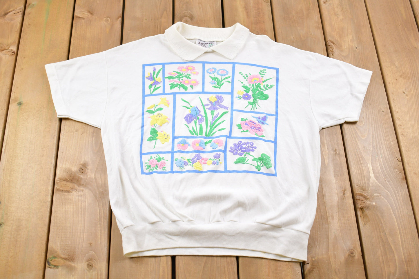 Vintage 1990s Floral Graphic Collared T-Shirt