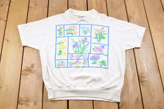 Vintage 1990s Floral Graphic Collared T-Shirt