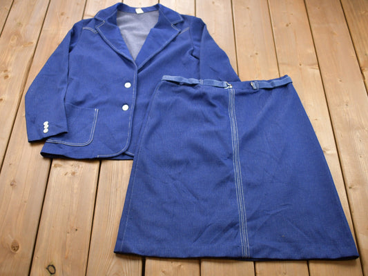 Vintage 1990s Cadisport Blazer Skirt Matching Denim Set / 1980s Blazer / Vintage Skirt / Denim Set / Casual Shirt / Formal Shirt