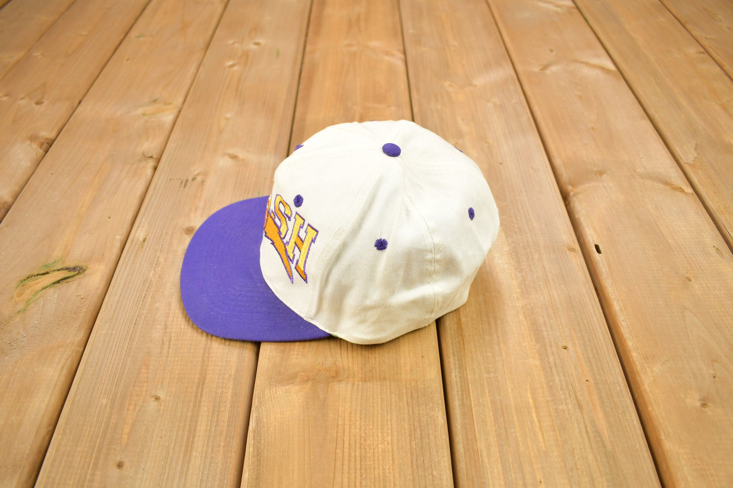 Vintage 1990s Flash Football Logo Snap Back Hat / OSFA / 90s Snap Back / Vintage Hat / Embroidered / 2 Tone / Purple