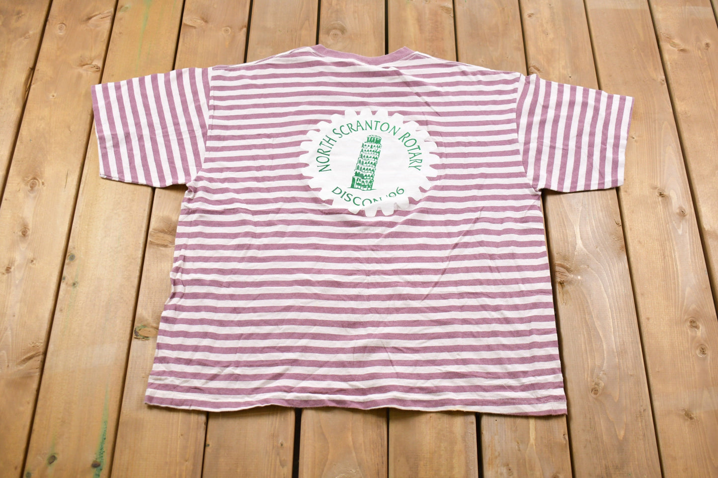 Vintage 1996 North Scranton Rotary Belton Earth Friendly Striped T-Shirt