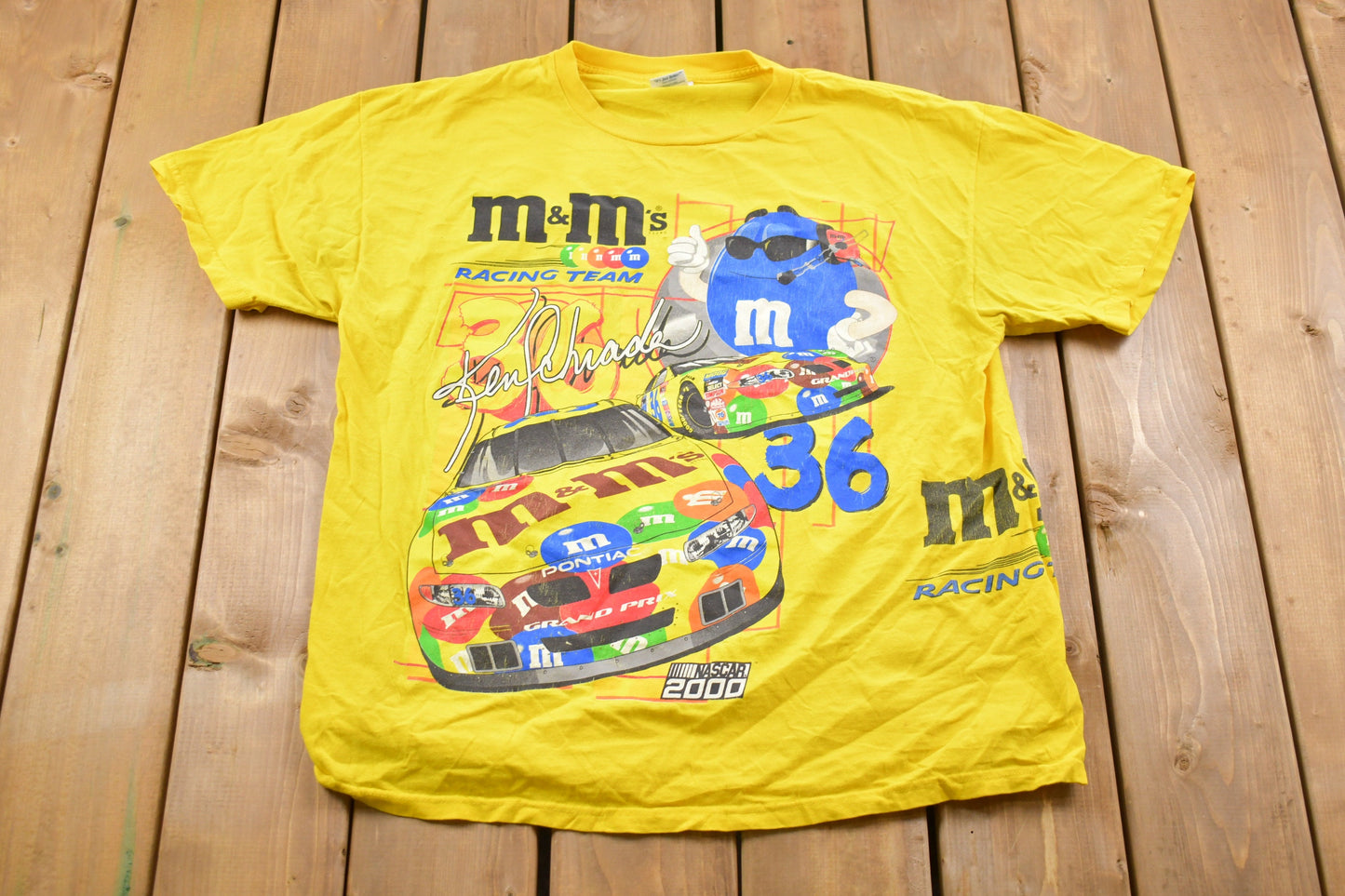 Vintage 1990s M&M All Over Print Racing Graphic T-Shirt