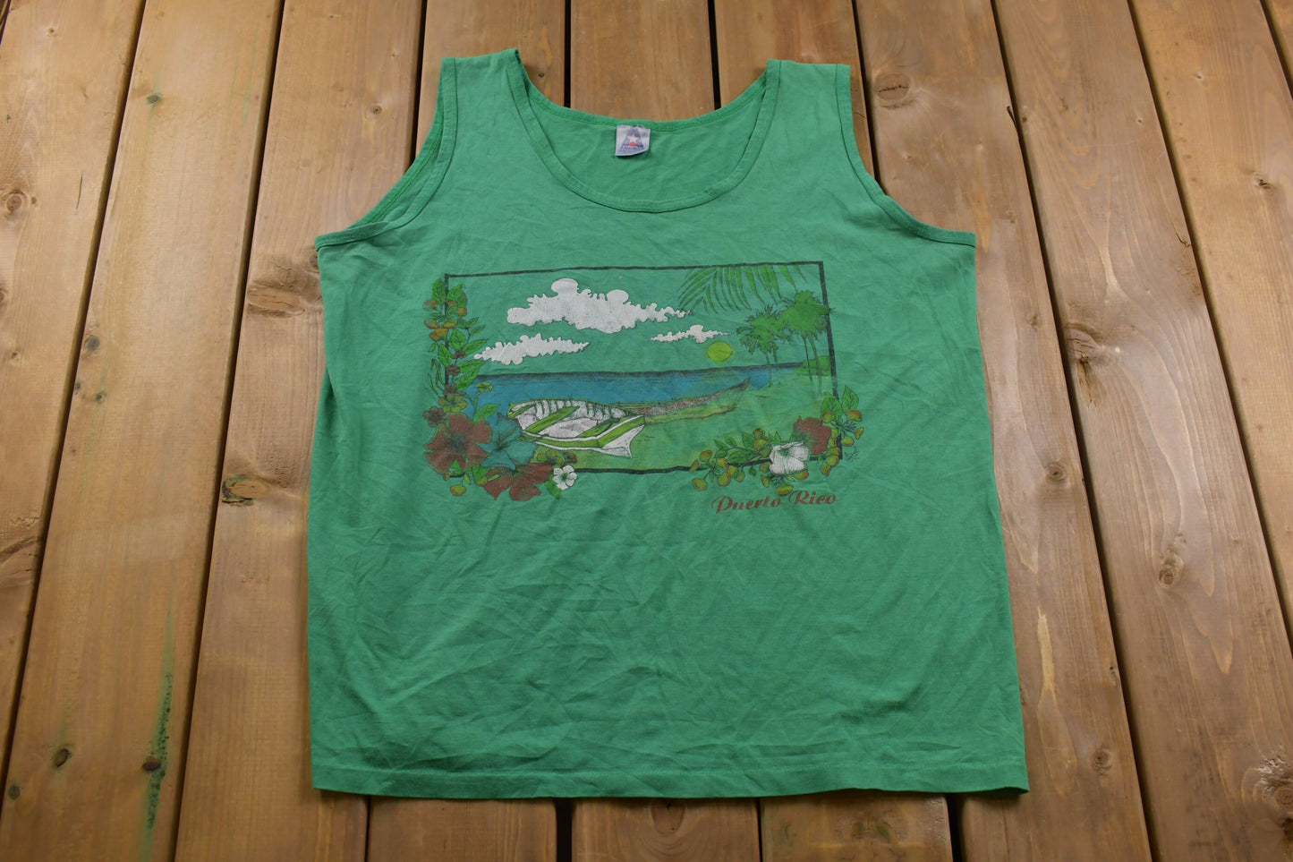 Vintage 1990s Puerto Rico Travel Graphic Tank / Streetwear / Retro Style / Single Stitch / Made In USA / 90s Graphic Tee