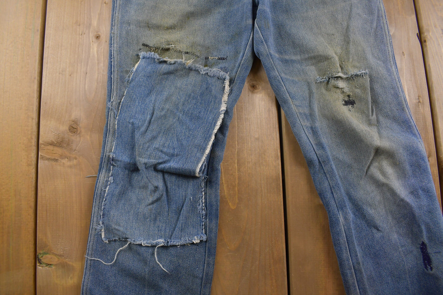 Vintage 1990's Lee Super Distressed Patched Blue Jeans 32 x 30 / Made in USA / American Vintage / Streetwear Fashion / Vintage Pants