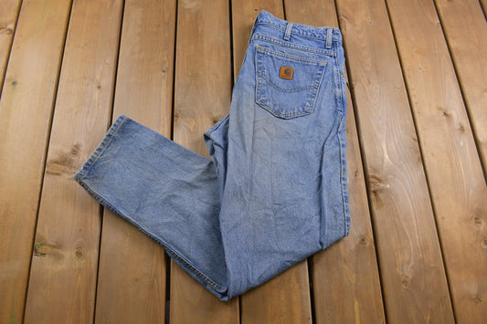 Vintage 1990s Carhartt Blue Jeans Size 34 x 31 / 90s Carpenter Pants / Made In USA (Rare) / Hype Vintage Jeans / Vintage Workwear