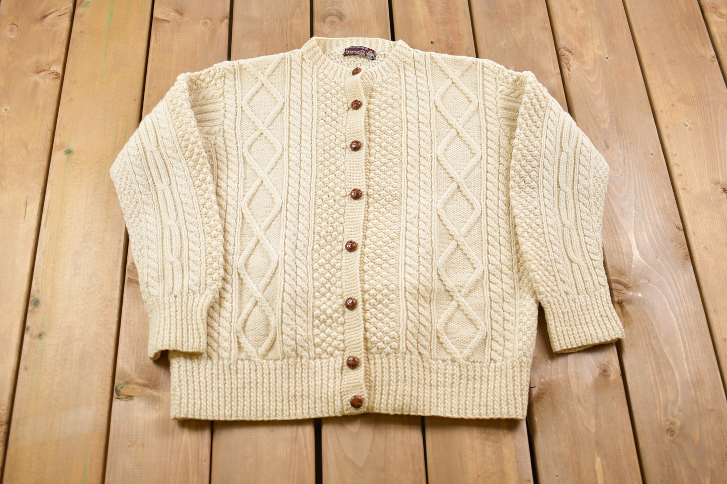 Vintage 1990s Standun Pure Wool Knitted Cardigan Sweater / Vintage Cardigan / Button Up / Blank Cardigan / Simple Style